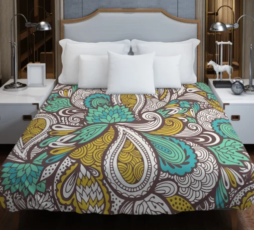 Zentangle Leaf Paisley Design Duvet Cover