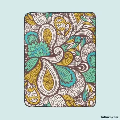 Zentangle Leaf Paisley Design Fleece Blanket 1