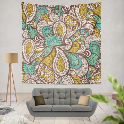 Zentangle Leaf Paisley Design Wall Tapestry