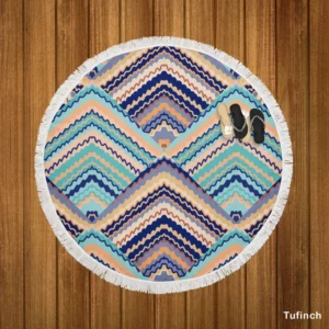 Zig Zag Striped Continuous Design Round Beach Towel