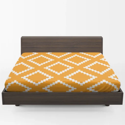 Zigzag Style Mustard Yellow Square Ethnic Fitted Sheet 1