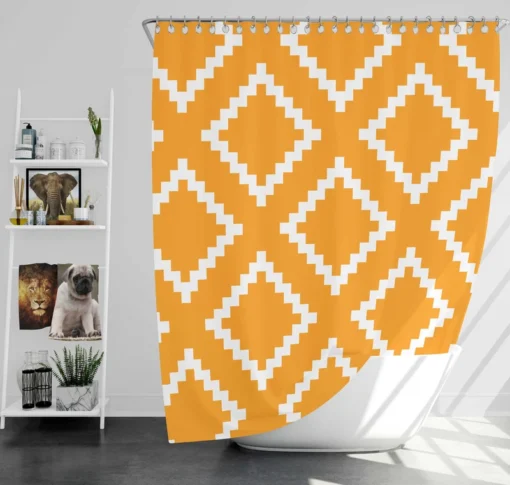 Zigzag Style Mustard Yellow Square Ethnic Shower Curtain