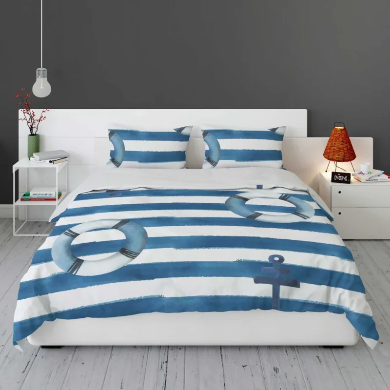 lifebuoy With Anchor Or Blue White Bedding Set 1