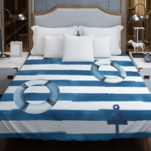 lifebuoy With Anchor Or Blue White Duvet Cover