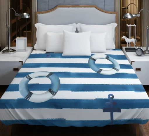 lifebuoy With Anchor Or Blue White Duvet Cover