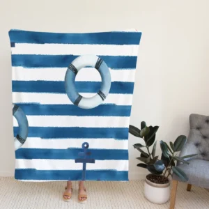 lifebuoy With Anchor Or Blue White Fleece Blanket