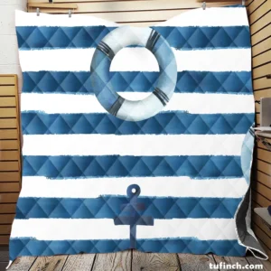 lifebuoy With Anchor Or Blue White Quilt Blanket