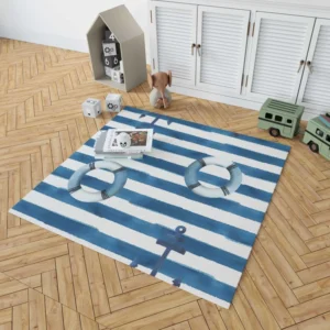 lifebuoy With Anchor Or Blue White Rug 1