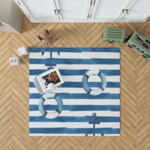 lifebuoy With Anchor Or Blue White Rug