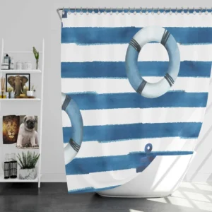 lifebuoy With Anchor Or Blue White Shower Curtain