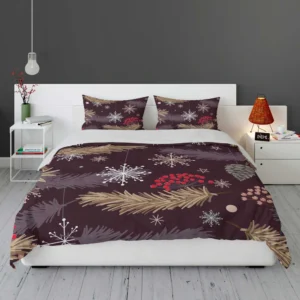 red Viburnum Snowflakes Pattern Bedding Set 1