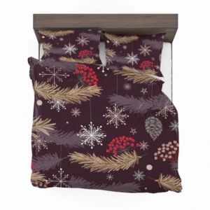 red Viburnum Snowflakes Pattern Bedding Set 2