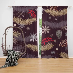 red Viburnum Snowflakes Pattern Curtain