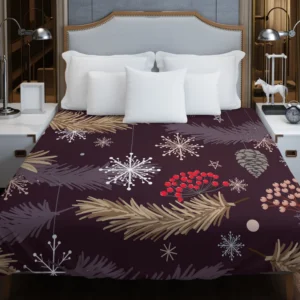 red Viburnum Snowflakes Pattern Duvet Cover