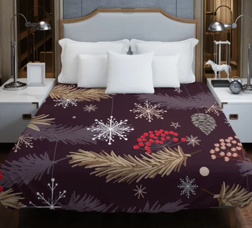 red Viburnum Snowflakes Pattern Duvet Cover