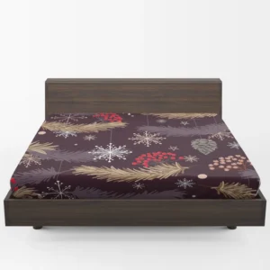 red Viburnum Snowflakes Pattern Fitted Sheet 1