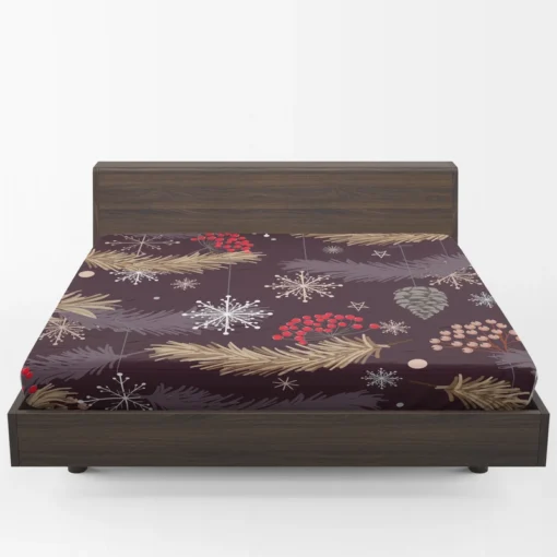 red Viburnum Snowflakes Pattern Fitted Sheet 1