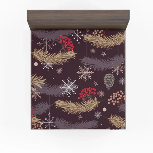 red Viburnum Snowflakes Pattern Fitted Sheet