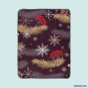 red Viburnum Snowflakes Pattern Fleece Blanket 1