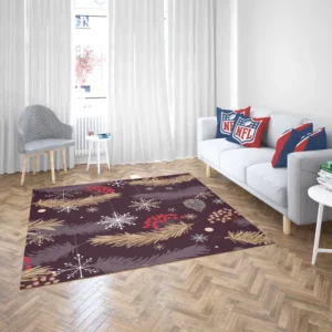 red Viburnum Snowflakes Pattern Rug 2