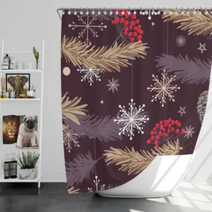 red Viburnum Snowflakes Pattern Shower Curtain