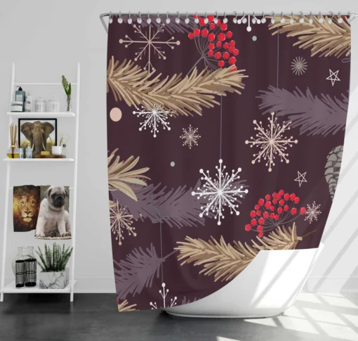 red Viburnum Snowflakes Pattern Shower Curtain